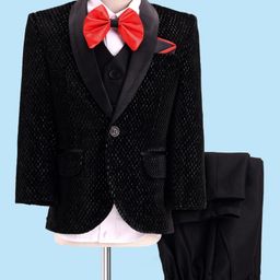 Robo Fry Woven Full Sleeves Textured 4 Piece Party Suit With Bow - Black-image-98