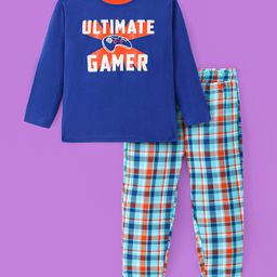 Pine Kids Single Jersey Knit Full Sleeves Night Suit with Checks & Ultimate GamerPrint - Navy-image-54