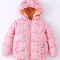 Kookie Kids Full Sleeves Padded Hooded Jacket with Unicorn Print - Pink-picture-0