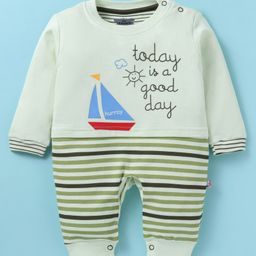 Mini Taurus Interlock Knit Full Sleeves Rompers with Text Print - Mint Green-image-93