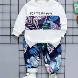 Googo Gaaga Cotton Full Sleeves Leaves Printed Sweatshirt & Joggers Set - White-picture-13