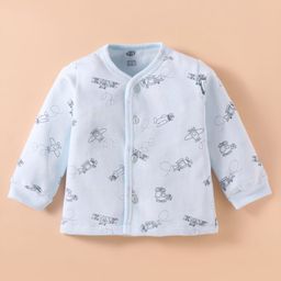 Zero Cotton Knit Full Sleeves Front Open Vest with Airplane Print - Sky Blue-image-51