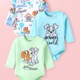 Babyhug Disney Interlock Knit Full Sleeves Lady And The Tramp Printed Onesies Pack of 3 - Sea Green White & Blue-image-92
