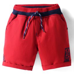 Olio Kids Cotton Knit Above Knee Length Shorts with Text Print - Red-picture-14