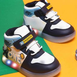 KATS One Text Patch Designed & Colour Blocked LED Shoes With Velcro Closure - Navy Blue-image-32