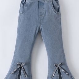 Mark & Mia Denim Full Length Washed Bootcut Jeans with Bow Applique- Blue-image-19
