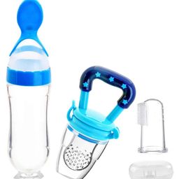 Numum Fruit And Food Nibbler Feeder and Finger brush with Tongue Cleaner - ( Fruit feeder - Spoon feeder - Finger brush) -Pack of 3 - Multicolor ( color and design may vary)-2