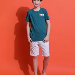 Lil Tomatoes Cotton Jersey Knit Half Sleeves Surfman Back Printed Night Suit Set - Teal Blue-image-56