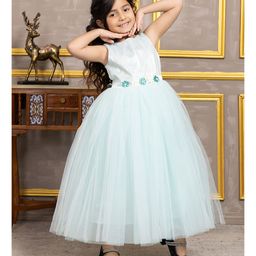 Toy Balloon Kids Net Sleeveless Shimmered Striped Gown - Sky Blue-image-52