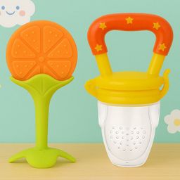 Badal Kidz Bpa Free 100 % Silicone Fruit Shape Teether And Fruit Feeder - Orange& Yellow (Pack Of 2)-17