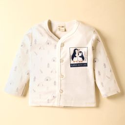 CUCUMBER Sinker Knit Full Sleeves Front Open Jabhala with Penguin Print - Offwhite-picture-14