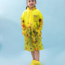M'andy Polyester Full Sleeves Butterflies Printed Hooded Raincoat - Yellow-image-90