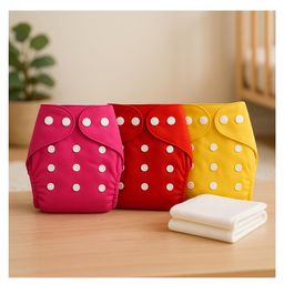 Sparkle Joy Free Size Reusable Cloth Diaper With Insert Pad 3 Pcs Diaper With 2 Pcs Insert- Yellow,Red,Purple-5