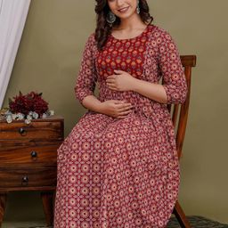 CLOTHYCORP Floral Printed Pure Cotton Maternity Pleated Anarkali Kurti-image-70