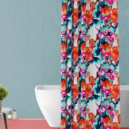 ArtzFolio White & Orange Coloured Abstract Piece Waterproof Shower Curtain-5