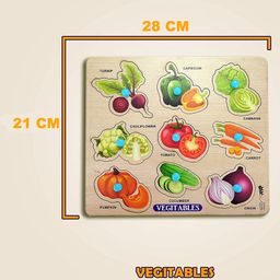 Enorme Big Wooden Animals and Vegetables Puzzle with Knobs   Multicolour - 17 Pieces image 3