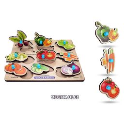 Enorme Big Wooden Animals and Vegetables Puzzle with Knobs   Multicolour - 17 Pieces image 5
