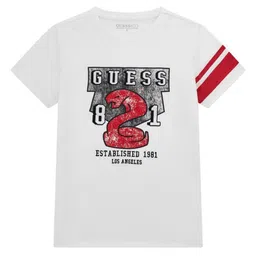 GUESS kids Boys Typography Printed Round Neck Cotton T-shirt-image-81