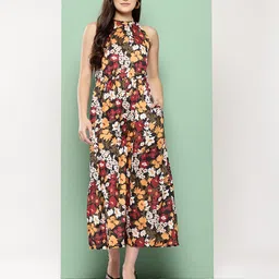 Killer Floral Printed Halter Neck Satin-Finish Culotte Jumpsuit-picture-18