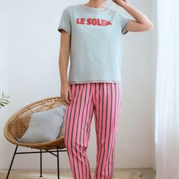 NEXT Women Printed Striped Pure Cotton Pyjama Set-picture-21