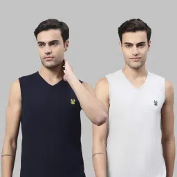 Vimal Jonney Dark Navy & Light Grey Sleeveless Lounge T-Shirt - Pack of 2-image-96