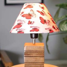 Homesake Cone Butterfly Multicolor Wood Ribbed Cube Table Lamp with Fabric Lampshade-13