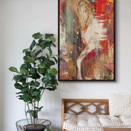 999Store Brown Canvas Running Horses Abstract Painting With Frame-25