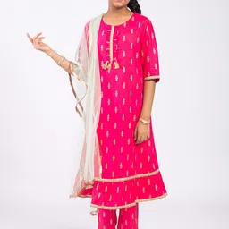 KASYA Girls Printed Regular Gotta Patti Kurta with Palazzos & With Dupatta-picture-22