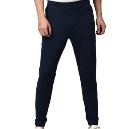Slowave Navy Cotton Regular Fit Joggers-image-99