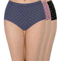 Amante Blue & Black Cotton Printed Full Brief Panties - Pack Of 3-image-25