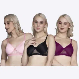 FIMS Black & Pink Lace Work Bras - Pack Of 3-image-77