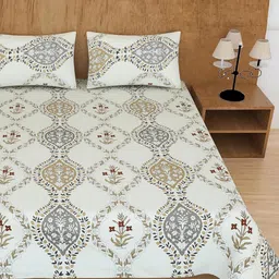 Homerz Beige & Black 250 TC 2 Queen Bedsheet with 2 Pillow Covers-image-40