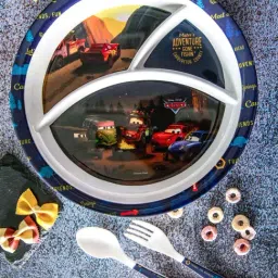 Servewell Cars Multicolor Melamine Round Kids 3Pcs Dinner Set-image-22