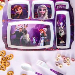 Servewell Frozen Purple Melamine Rectangle Kids 3Pcs Dinner Set-image-30