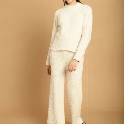 TAG 7 White Self Design Woolen Pullover With Lounge Pants-image-6