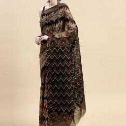 SHANVIKA Black & Yellow Cotton Printed Saree Without Blouse-picture-20