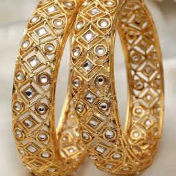 Karatcart Gold-Plated Diamond Shape Bangles for Women - Set of 2-image-71