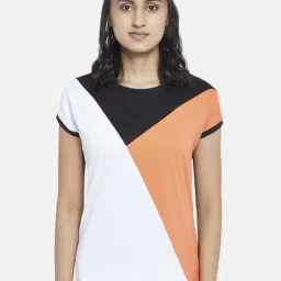 Ajile by Pantaloons White & Peach Cotton Color-Block Sports T-Shirt-image-39