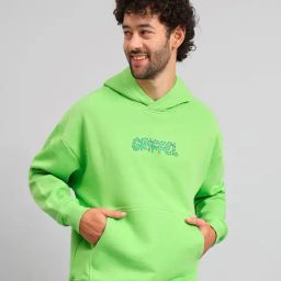 GRIFFEL Parrot Green Loose Fit Graphic Print Oversized Hooded Sweatshirt-image-21