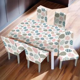 UMAI White Set of 7 Geometric Printed 6-Seater Table Cover with Embroidered details-10
