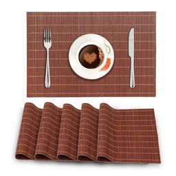 HOKIPO Brown & Beige 6 Pieces Striped Heat Resistant Bamboo Non Slip Table Placemats-7