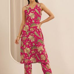 Libas Floral Printed Straight Tunic With Trousers Co-Ords-image-72