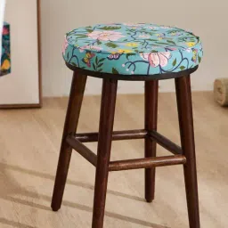 Chumbak English Spring Bloom Floral Teal Green Wood Cafe Stool-picture-42