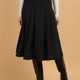 Sands of India Women Pleated A-Line Checked Skirt-picture-45