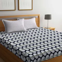 Myntra Elegant Homes Black & White Geometric 300 TC King Bedsheet Set-2.5 m X 2.20 m-image-29
