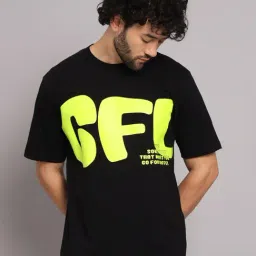 GRIFFEL Black Printed Loose Fit Oversized Crew T-Shirt-image-1
