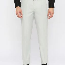 SOLEMIO Light Grey Slim Fit Flat Front Trousers-image-38