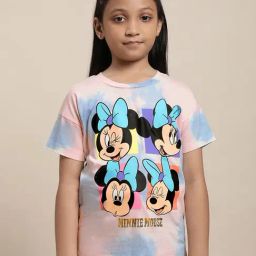 Kidsville Peach & Blue Minnie Print T-Shirt-image-55