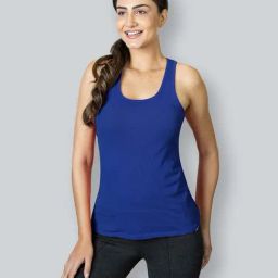 Lyra Blue Cotton Plain Tank Top-image-32