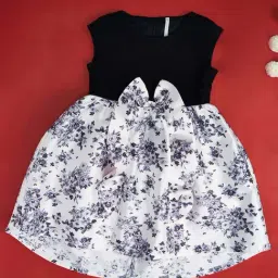 Pantaloons Junior Kids Black & White Cotton Floral Print Dress-image-33